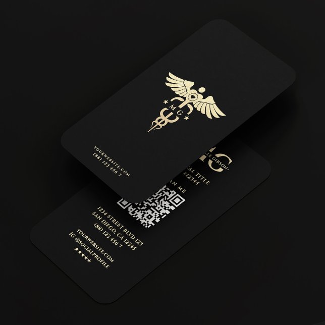 Cartão De Visita Enfermeira Médica Moderna Dourada Caduceus Preto (Modern Medical Nurse Gold Caduceus Black Business Card
)