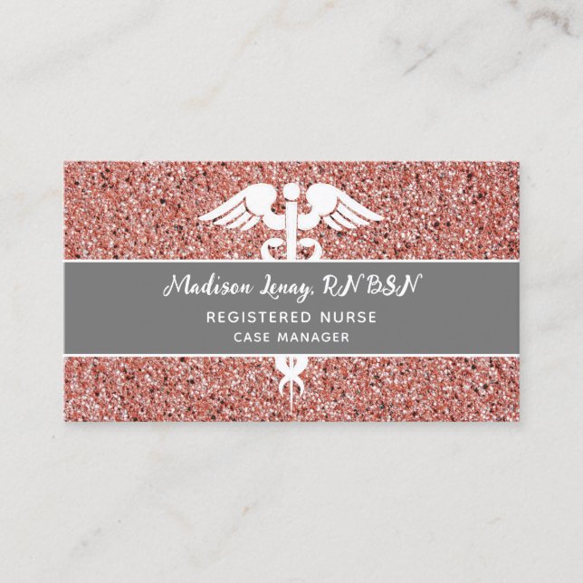Cartão De Visita Enfermeira na moda Rosa Pink Dourado (Frente)