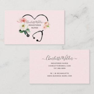 Cartão De Visita Enfermeira Registrada Estetoscópio Floral Aquarela