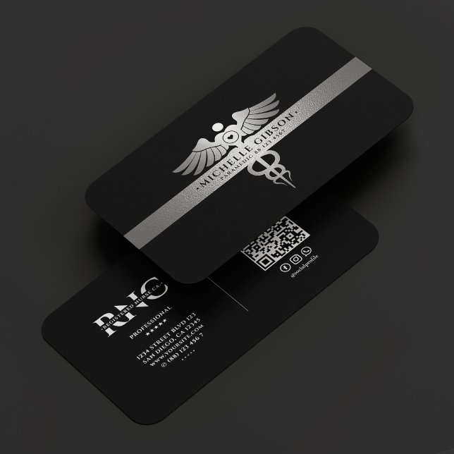 Cartão De Visita Enfermeira Viagem moderna Caduceus Black Silver (Modern Travel Nurse Caduceus Black Silver Business Card
☆★
☆★
☆★
☆★
☆★
(35653)
 | 
)