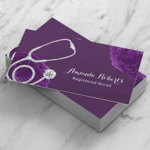 Cartão De Visita Enfermeiro Cuidador Médico Elegante Purple Floral