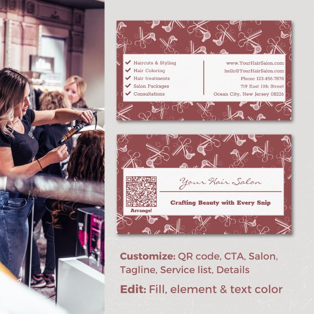 Cartão De Visita Enfumaçado profissional Topaz e Salão de Cabelo Ro (Professional Smoky Topaz & Pink Hair Salon Business Card)