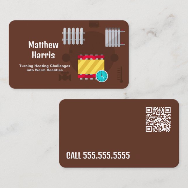 Cartão De Visita Engenheiro de aquecimento QR personalizado (Frente/Verso)