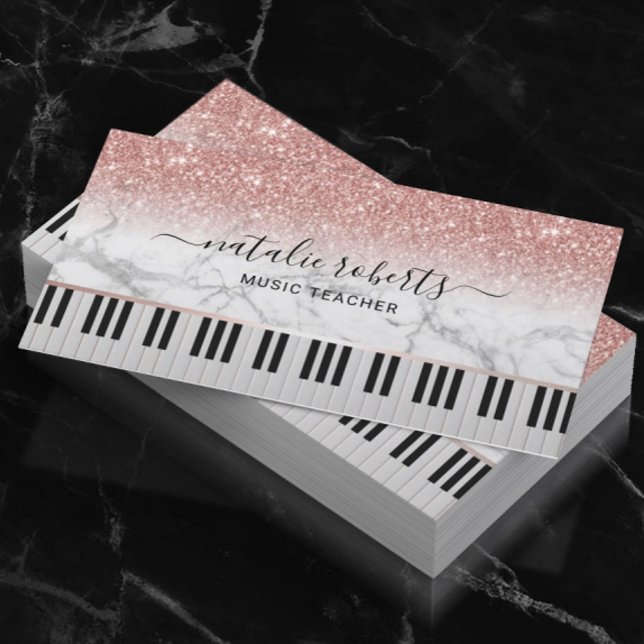 Cartão De Visita Engenheiro de Música Marble Rosa Glitter Piano Key (Criador carregado)