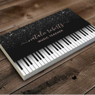Cartão De Visita Engenheiro de Música Teclas de Piano Preto Moderno