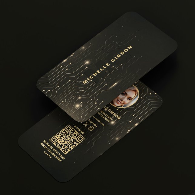 Cartão De Visita Engenheiro de software moderno Monograma Dourado p (Modern Software Engineer Black Gold Monogram Business Card
)
