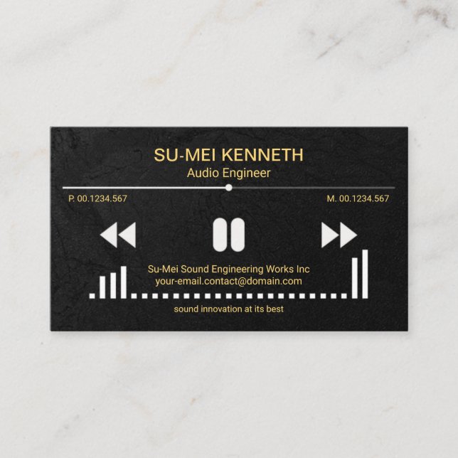 Cartão De Visita Engenheiro de som de exibição de som preto (Frente)
