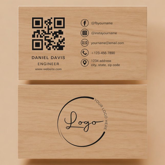 Cartão De Visita Engineer Wood Professional QR Code (Criador carregado)