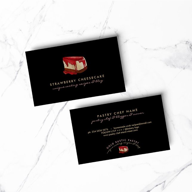 Cartão De Visita Ensino de massa de morango de queijo (Cheesecake Strawberry Pastry Dessert Business Card)