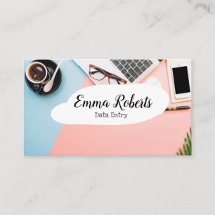 Cartão De Visita Entrada de Dados de Trabalho da Mulher Rosa-laptop