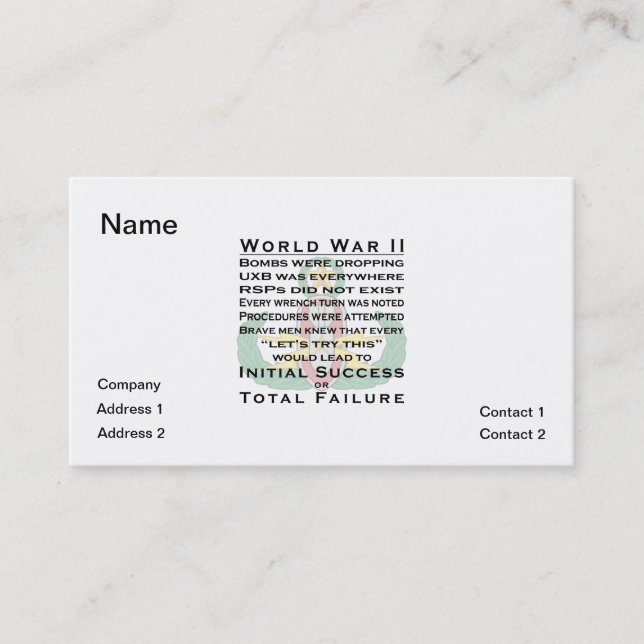 Cartão De Visita EOD WWII mestre (Frente)