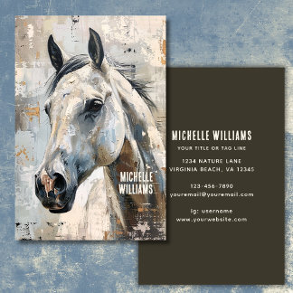 Cartão De Visita Equestre Moderno – Design de Cavalo Cinza Abstrato