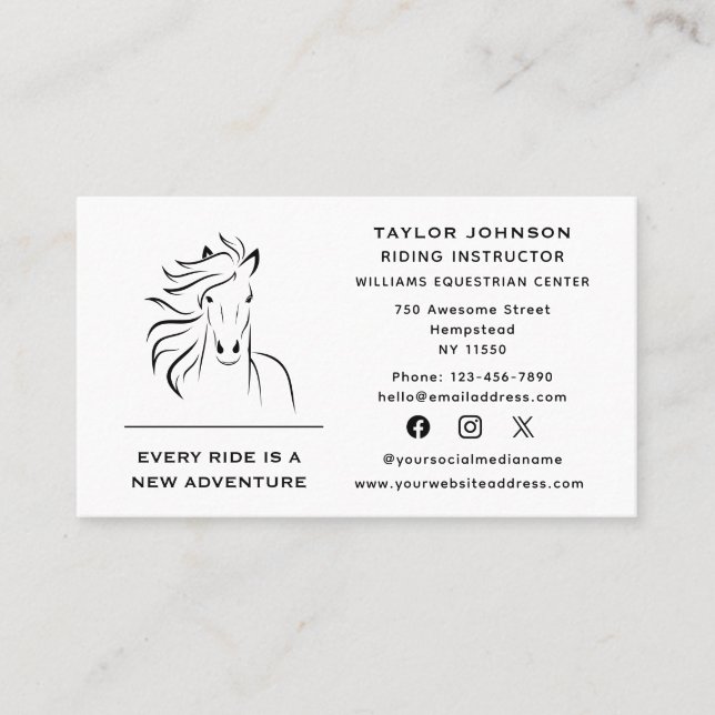 Cartão De Visita Equine Equestrian Horse Trainer Mídia Social Vet (Frente)