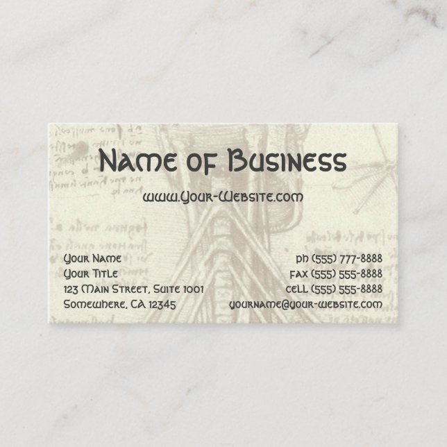 Cartão De Visita Esboço Anatômico da Coluna Vertebral Leonardo da V (Frente)