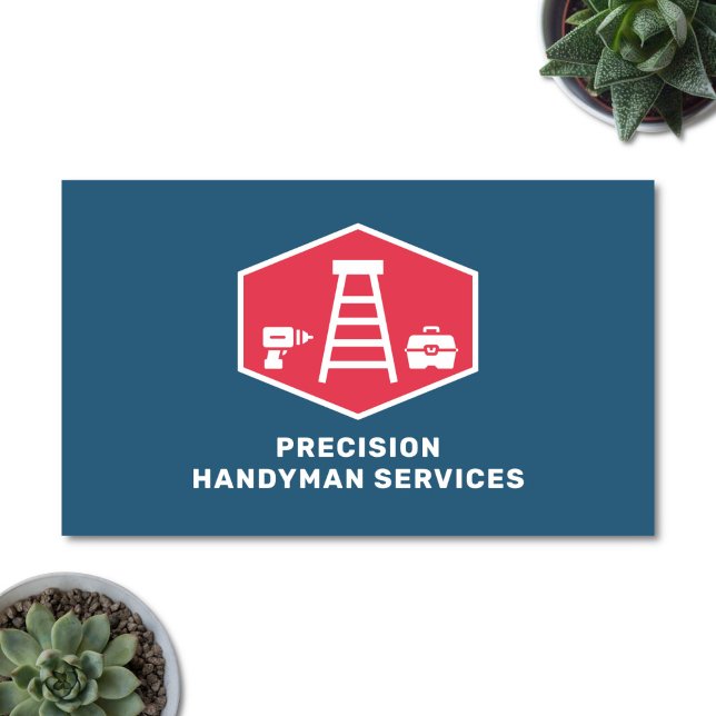 Cartão De Visita Escada de Reparo Doméstico dos Serviços de Handyma (Retro handyman business card)