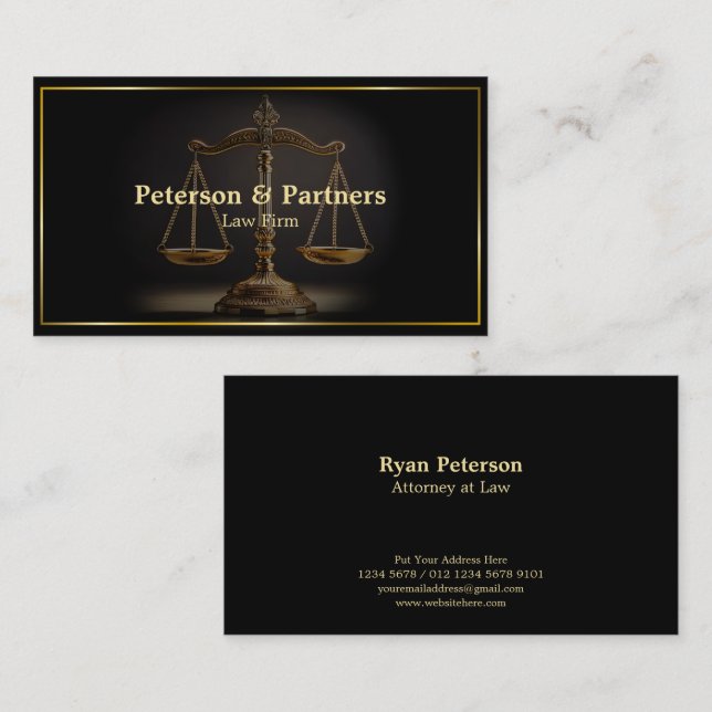 Cartão De Visita Escala de ouros da Justiça Dourada Fronteira Negra (Frente/Verso)