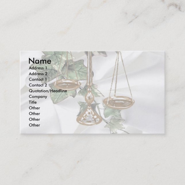 Cartão De Visita Escalas de Justiça em Ivy & Satin (Frente)