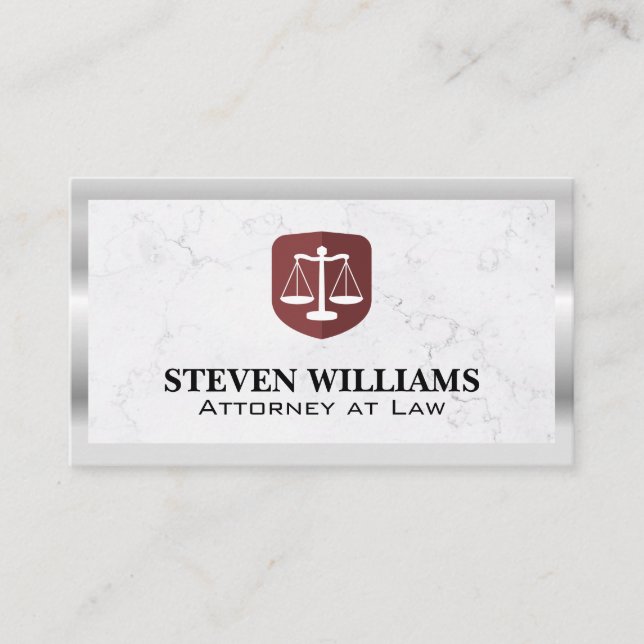 Cartão De Visita Escalas de Justiça | Marble | Borda metálica (Frente)