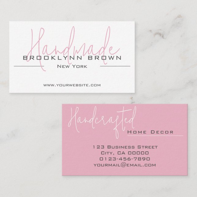 Cartão De Visita Escamudo Rosa Midrosa Mínimo Elegante Feito À Mão (Frente/Verso)