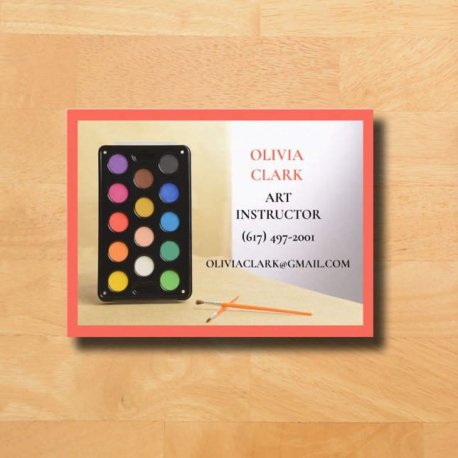 Cartão De Visita Escola de Arte Vermelha Laranja Tutor Educador (Art Teacher Business Card Red Orange)