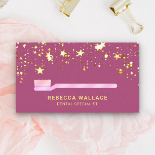 Cartão De Visita Escova de dentes rosa confete estrelas douradas De