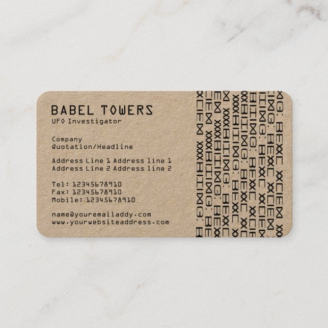 Cartão De Visita Escrevendo de Alienígena real (Kraft) (Frente)