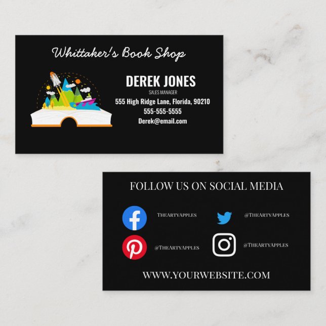 Cartão De Visita escrevendo de pesquisa de biblioteca de compro de  (Frente/Verso)