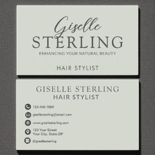 Cartão De Visita Escrita Verde-Moderna do Stylist do Cabelo Elegant