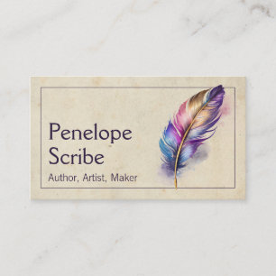Cartão De Visita Escritor e Autor de Penas de Aquarela Elegante