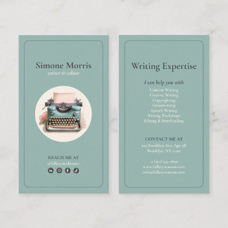 Cartão De Visita escritora máquina de escribir vintage retro verde