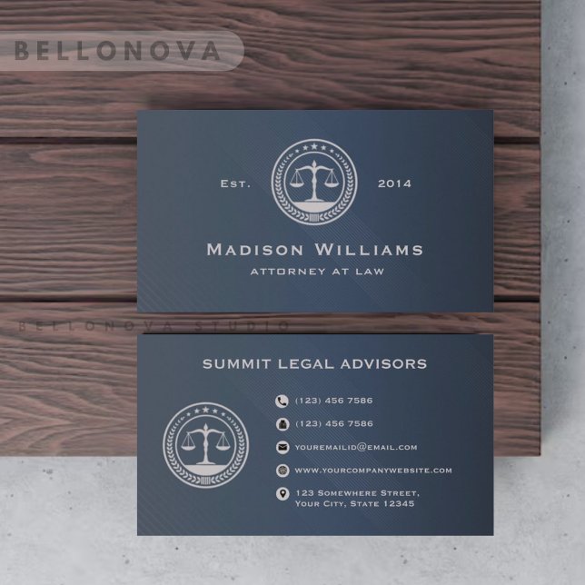 Cartão De Visita Escritório de Lei de Monograma da Cinza Azul Escur (Custom Dark Blue Grey Monogram Law Office Business Card)