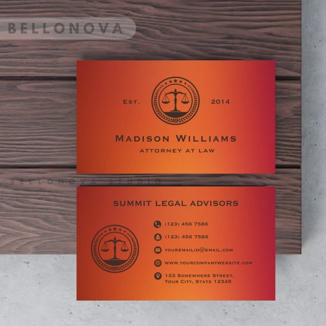 Cartão De Visita Escritório de Lei do Monograma Cor-de-Rosa Vermelh (Custom Red Orange Pink Monogram Law Office Business Card)