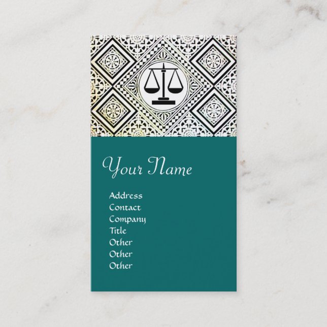 Cartão De Visita ESCRITÓRIO JURÍDICO, ATTORNEY DAMASK verde azul (Frente)