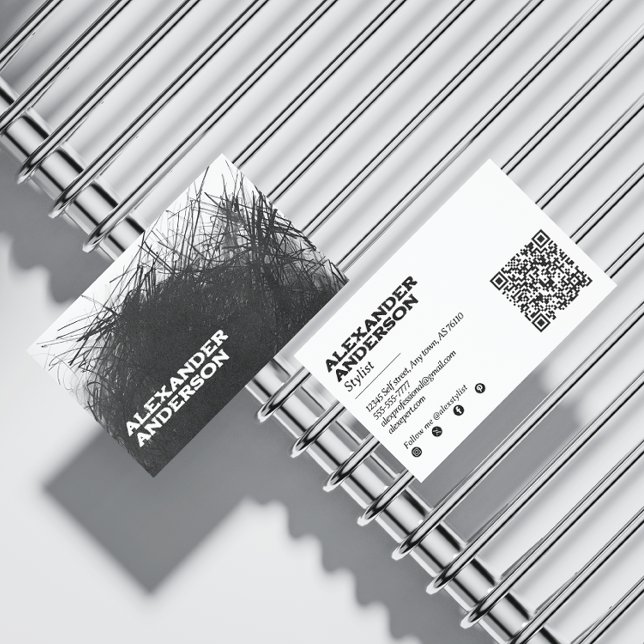 Cartão De Visita Escrivável de carvão preto mínimo moderno (Modern Minimal Black Charcoal Scribble Scannable Business Card)
