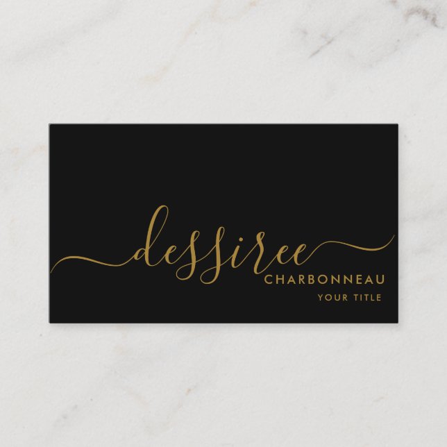 Cartão De Visita Escuro Dourado Mínimo Moderno Simples Preto (Frente)