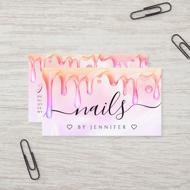 Cartão De Visita Esmalte Holográfico com Gotejamento Unhas Artista  (Frente/Verso In Situ)