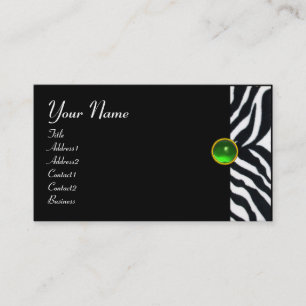 CARTÃO DE VISITA ESMERALDA VERDE PRETO BRANCO ZEBRA PELO MONOGRAMA