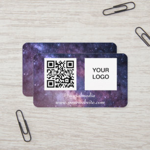 Cartão De Visita Espaço Galáxico Mídia social Código QR Purple Mode