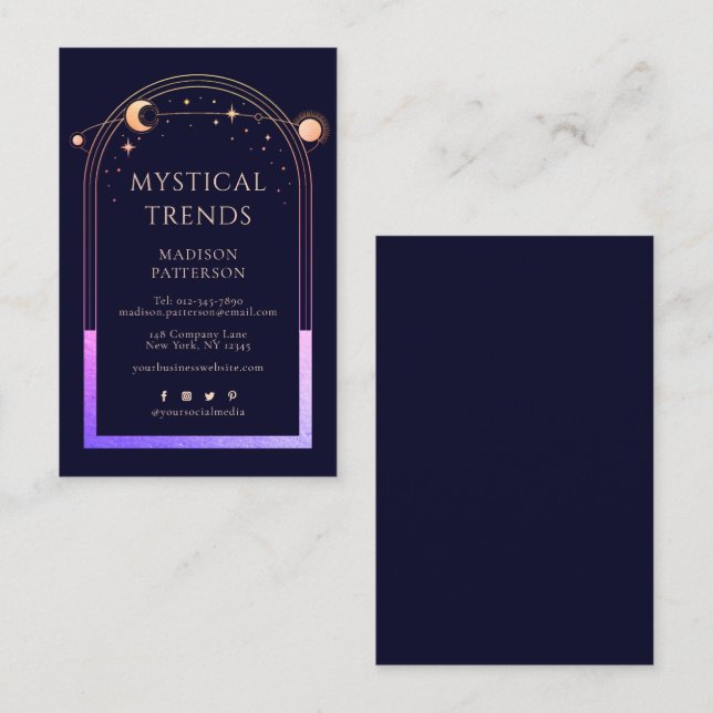 Cartão De Visita Espaço Místico Arco-Íris Azul Sol Lua Astronômico (Frente/Verso)