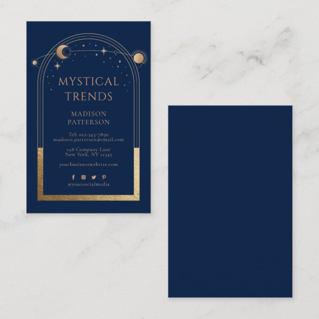 Cartão De Visita Espaço Místico Azul Dourado da Lua Solar Astronômi (Frente/Verso)