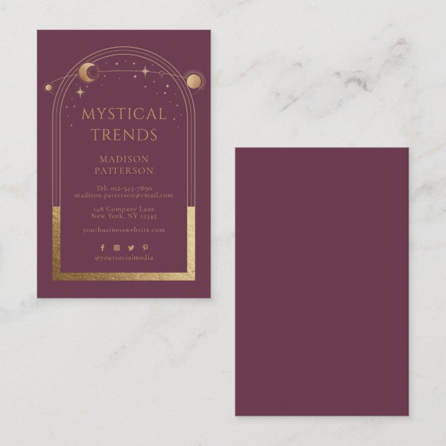 Cartão De Visita Espaço Místico de Astronomia da Lua Solar Dourada  (Frente/Verso)