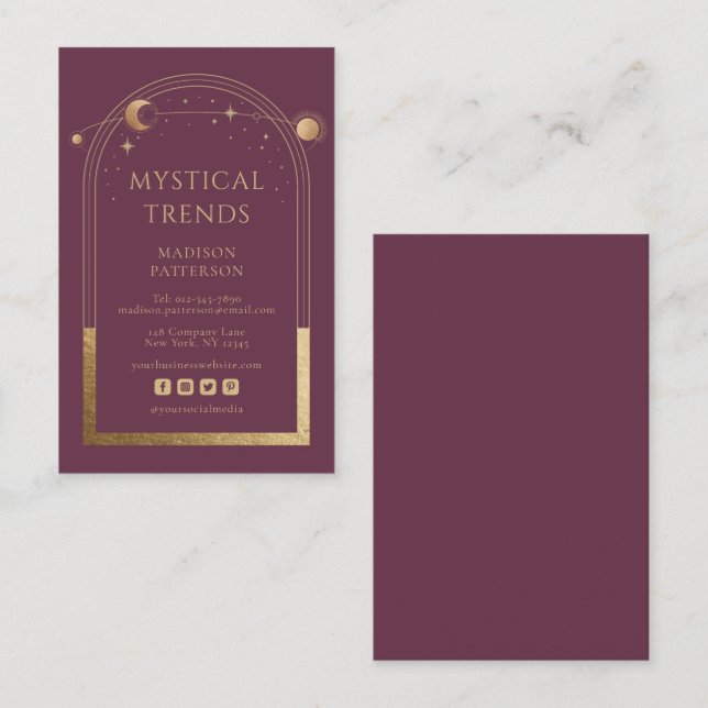 Cartão De Visita Espaço Místico de Astronomia da Lua Solar Dourada  (Frente/Verso)