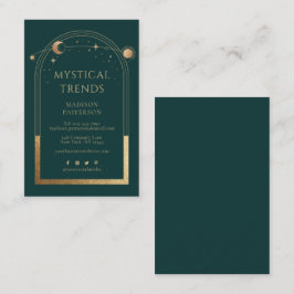 Cartão De Visita Espaço Místico Verde Dourado da Lua Solar Astronôm