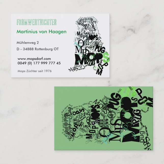 Cartão De Visita Especialista de Pug (Frente/Verso)