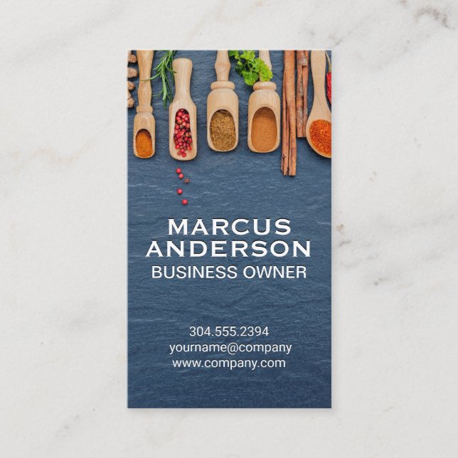 Cartão De Visita Especiarias e plantas aromáticas | Ingredientes do (Frente)