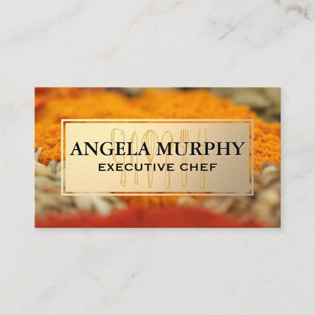 Cartão De Visita Especiarias e plantas aromáticas | Quadro Dourado  (Frente)