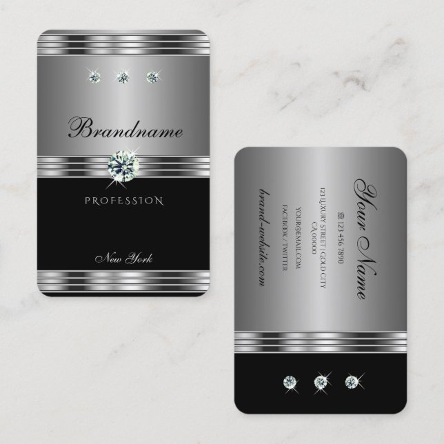 Cartão De Visita Espelhos Negros Espelhos Prateados Modernos (Frente/Verso)