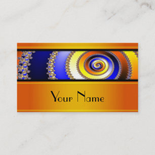 Cartão De Visita Espiral de Arte Fractal - amarelo azul + texto