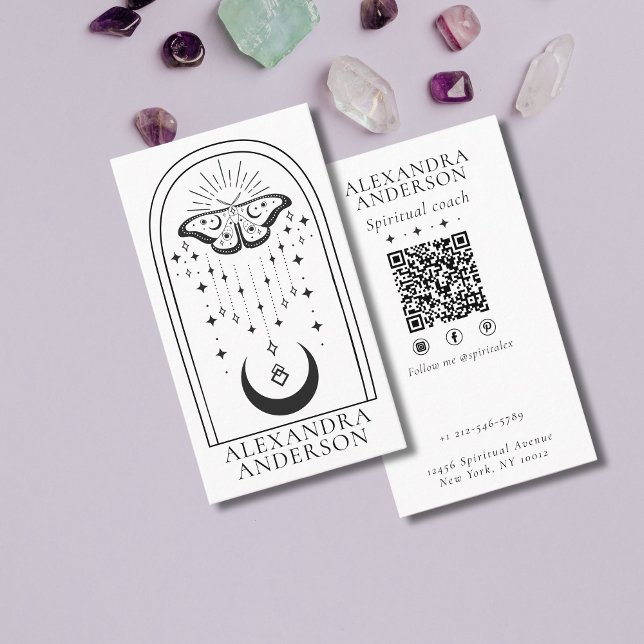 Cartão De Visita Espiritual Celestial Místico Esoterial e Lua (Celestial Mystic Esoteric Moth and Moon Spiritual Business Card)
