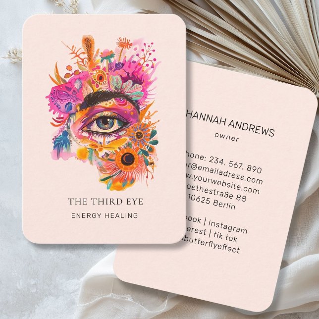 Cartão De Visita Espiritual da Energy Healer Reiki (Energy Healer Reiki Spiritual Business Card Light-Pink)